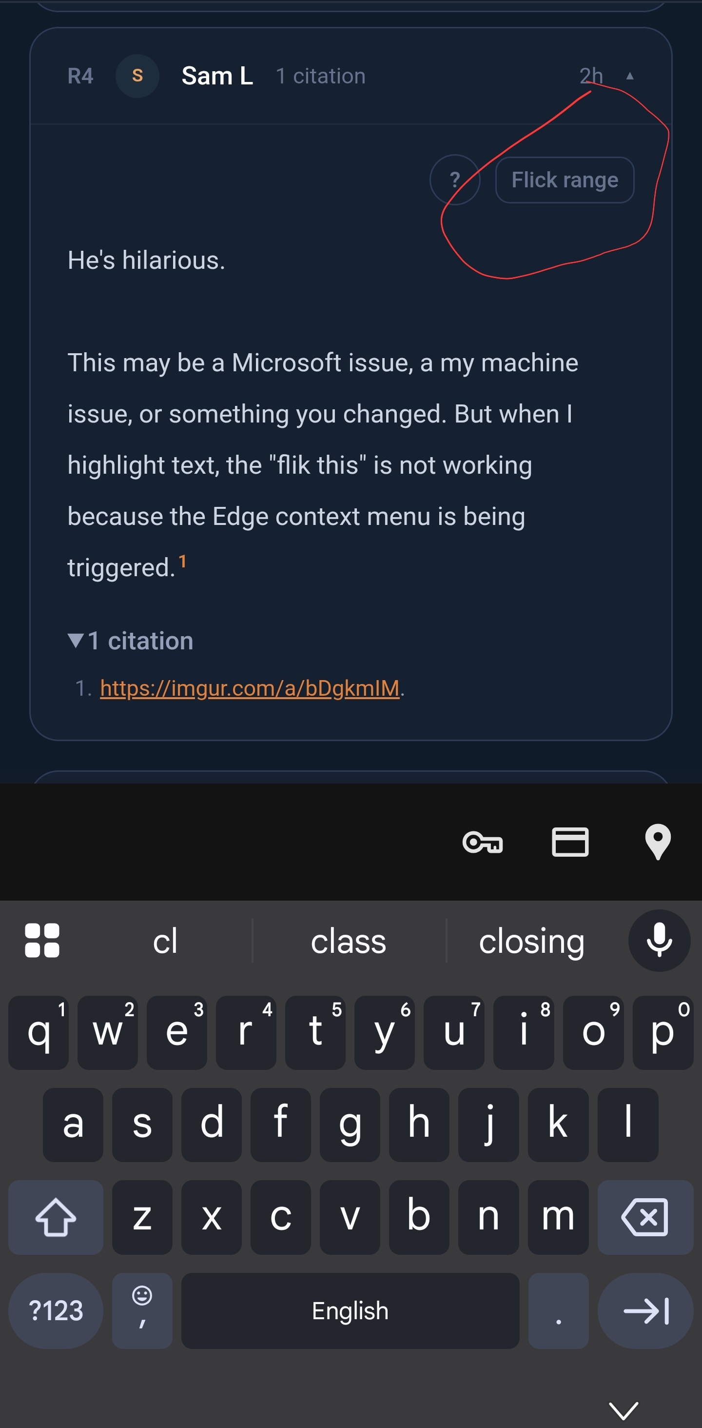 Flick Range button