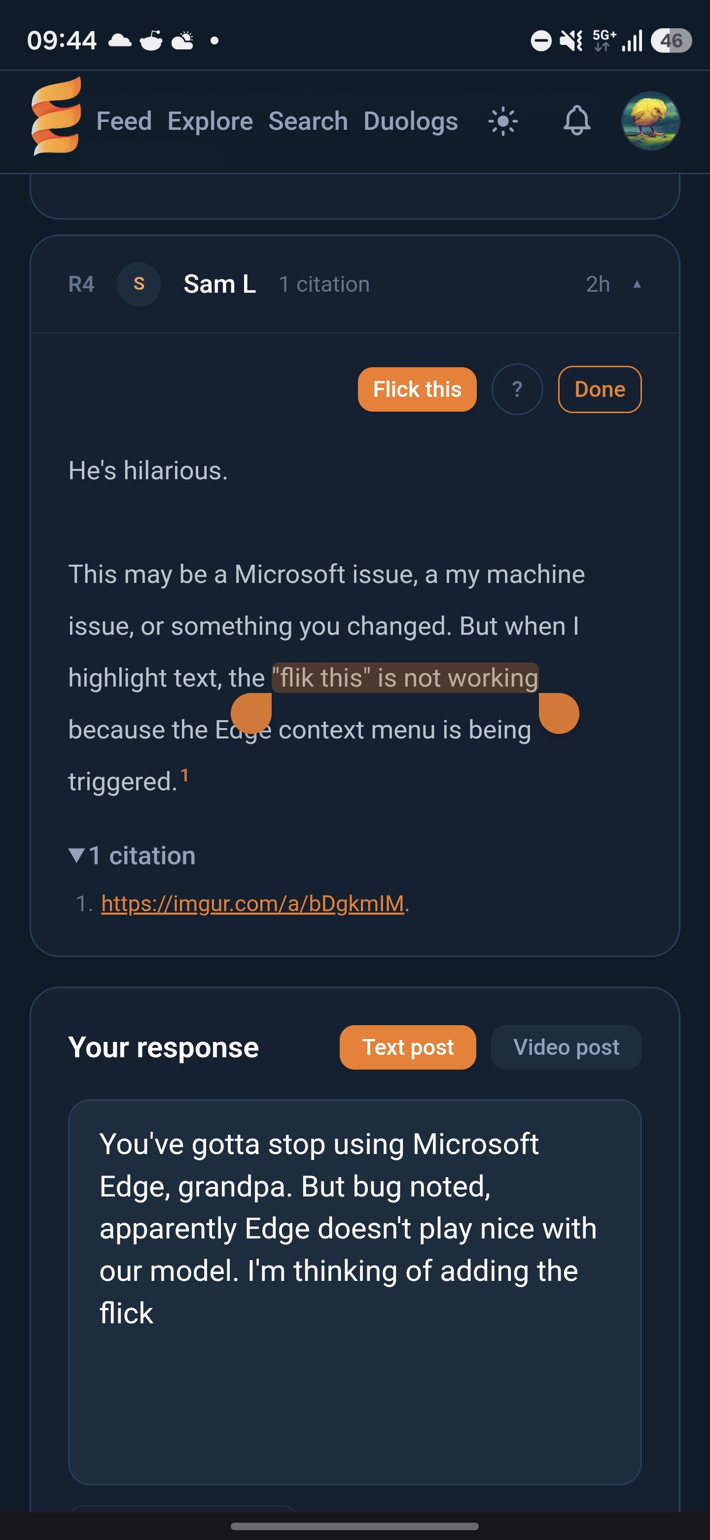 Subsequent Flick This button.